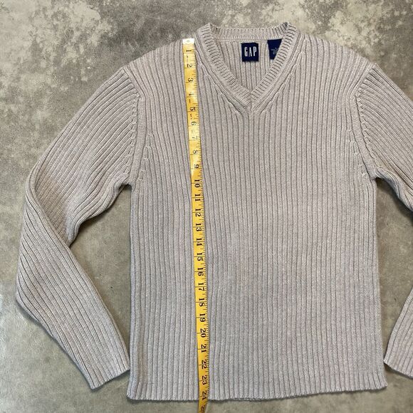 Gap Sweater Womens Large Cotton Ribbed Beige V Neck Preppy Basic Vtg - Picture 3 of 8